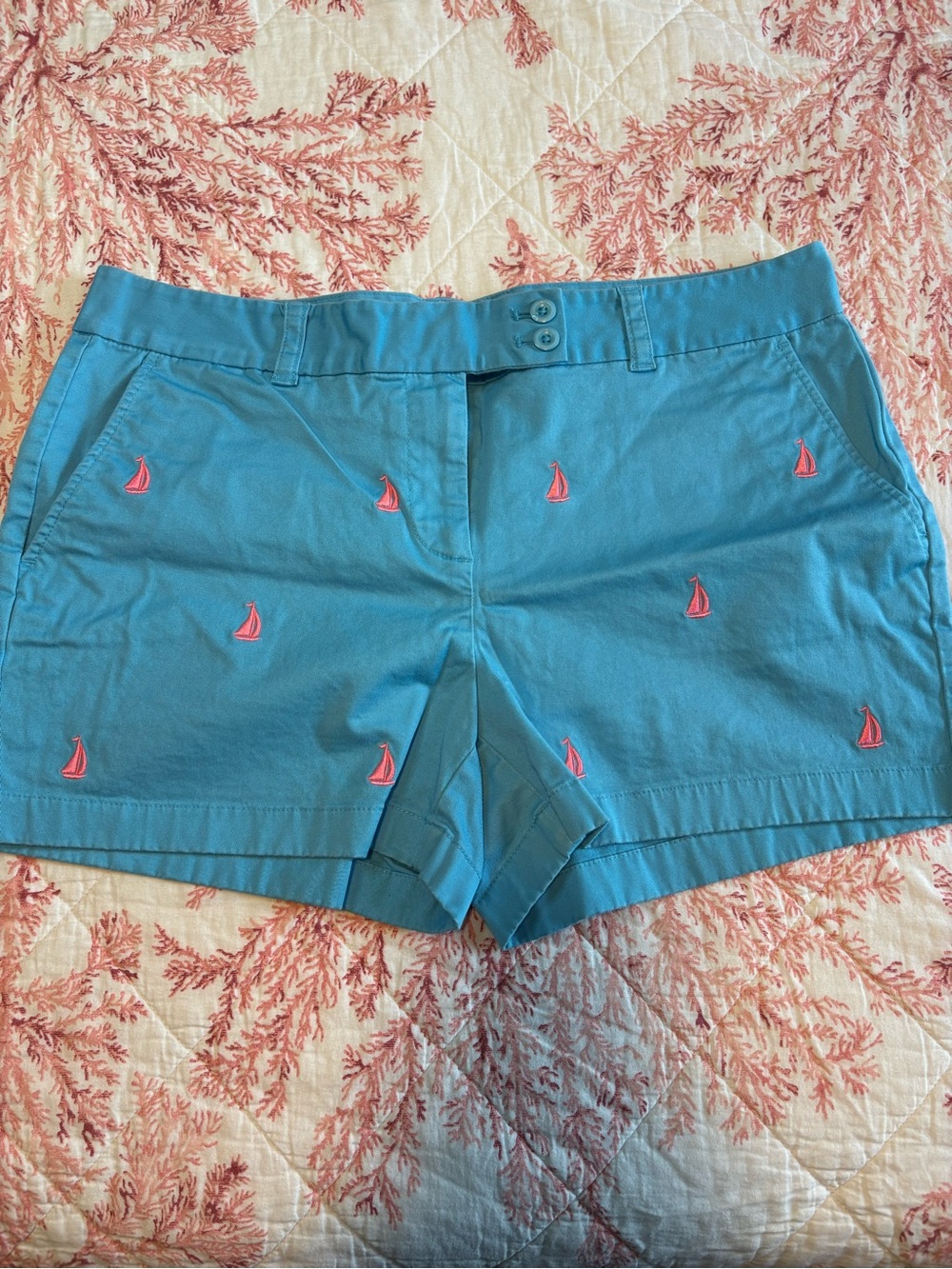 Vineyard Vines Teal Shorts with Pink Sailboat Embroidery